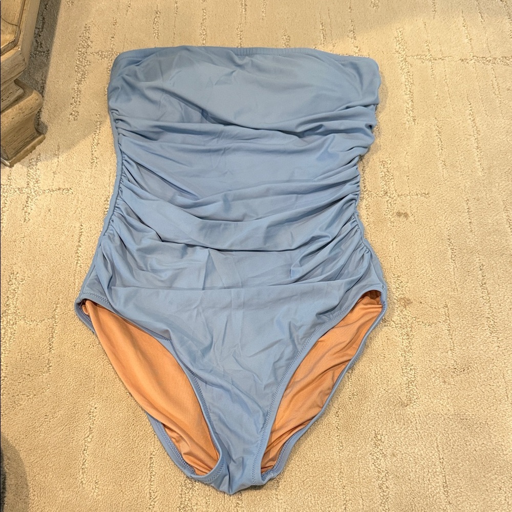 J Crew Blue Strapless, Ruched Swimsuit - Size 10